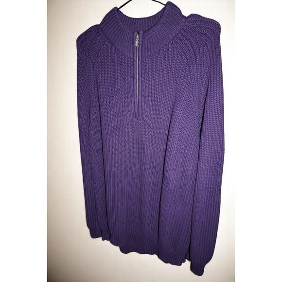 Lauren Ralph Lauren Purple Half-Zip Chunky Knit Sweater 2X | 100% Cotton Pull - Picture 2 of 7